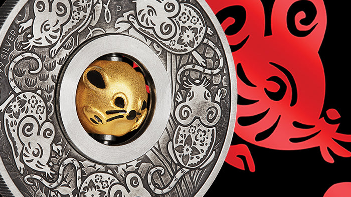 2020 1oz Silver Antiqued Coin - Year of the Mouse Rotating Charm