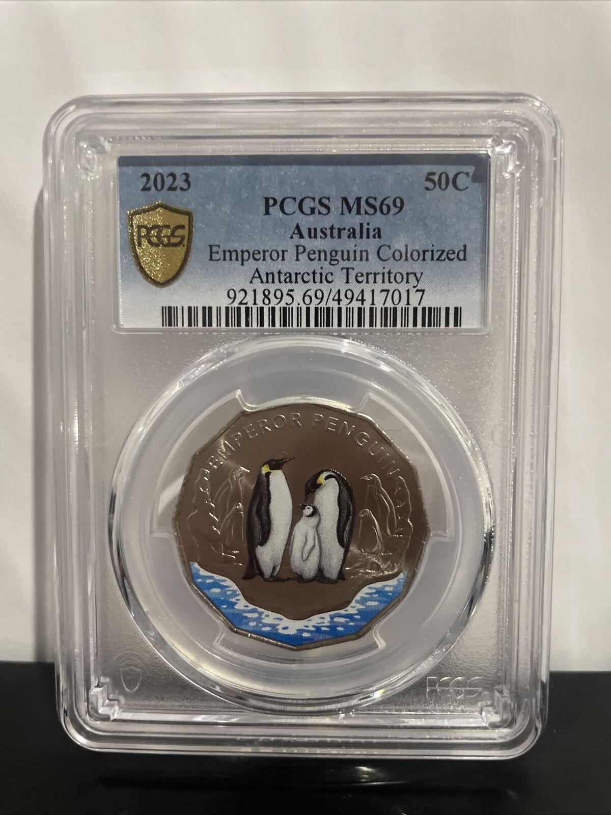 Royal Australian Mint 2023 50c PCGS MS69 Australia Emperor Penguin Colorized Antarctic Territory