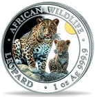 2024 1 oz Somalia African Wildlife Leopard Silver Coloured Coin