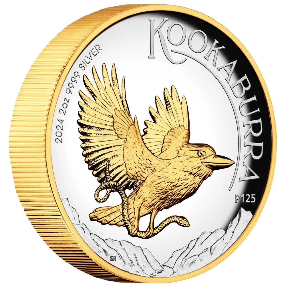 Perth Mint 2024 Australian Kookaburra 2 oz Silver Proof High Relief Gilded Coin