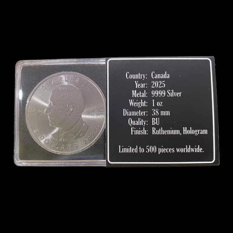 2025 Canadian Maple Leaf Ruthenium Hologram 1 oz Coloured Silver Coin