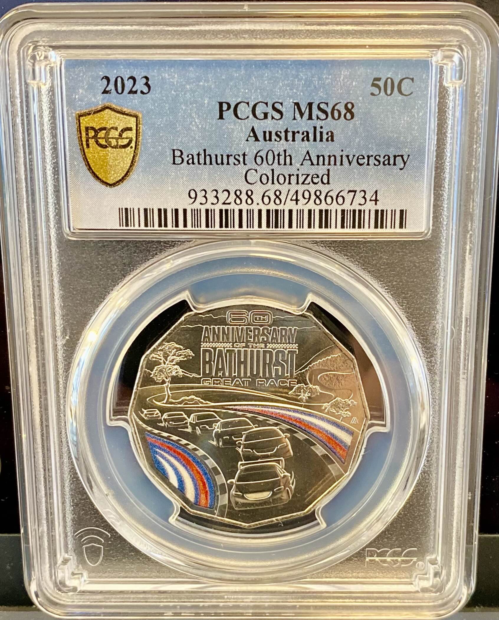 Royal Australian Mint 2023 Bathurst 60th Anniversary Colorized 50c PCGS MS68