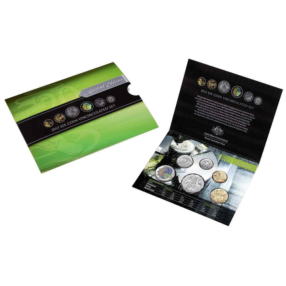 Royal Australian Mint 2013 6 Coin UNC Mint Set - Special Hyper Metallic Coloured 20c Coin