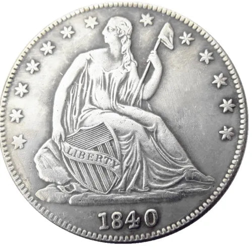Reproduction Seated Liberty 1840 One Dollar Silver Plated Coin