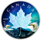 2024 1 oz Silver Canada Maple Leaf Polar Bear & Northern Lights Holographic Coin