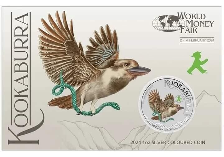 Perth Mint 2024 Australian Kookaburra World Money Fair 1oz Silver Coloured Coin