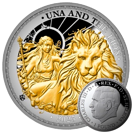Una and the Lion 2023 1 Pound 1 oz Silver Proof Gilded Coin St Helena