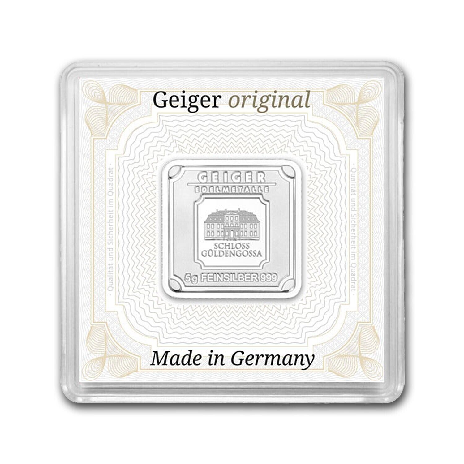 Geiger Original Schloss Guldengossa 5 gm Silver Square Minted Bar in Capsule