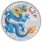 Perth Mint Perth Stamp and Coin Show Special Australian Lunar Series III 2024 Year of the Dragon 1oz Silver Blue Coloured Coin in Card