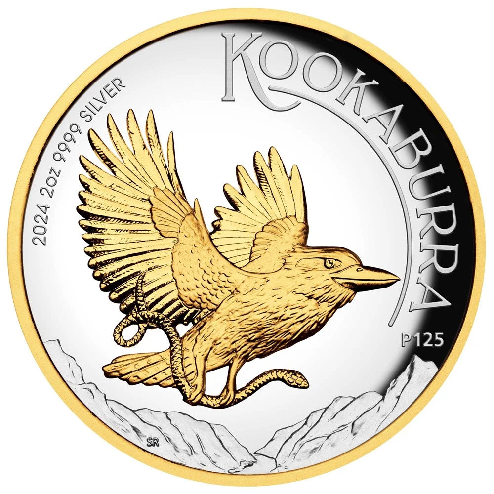 Perth Mint 2024 Australian Kookaburra 2 oz Silver Proof High Relief Gilded Coin