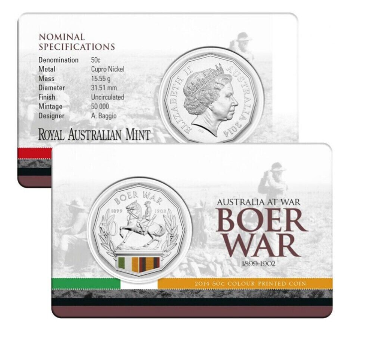 Royal Australian Mint 2014 50c Coloured Printed Coin - Australia at War - Boer War