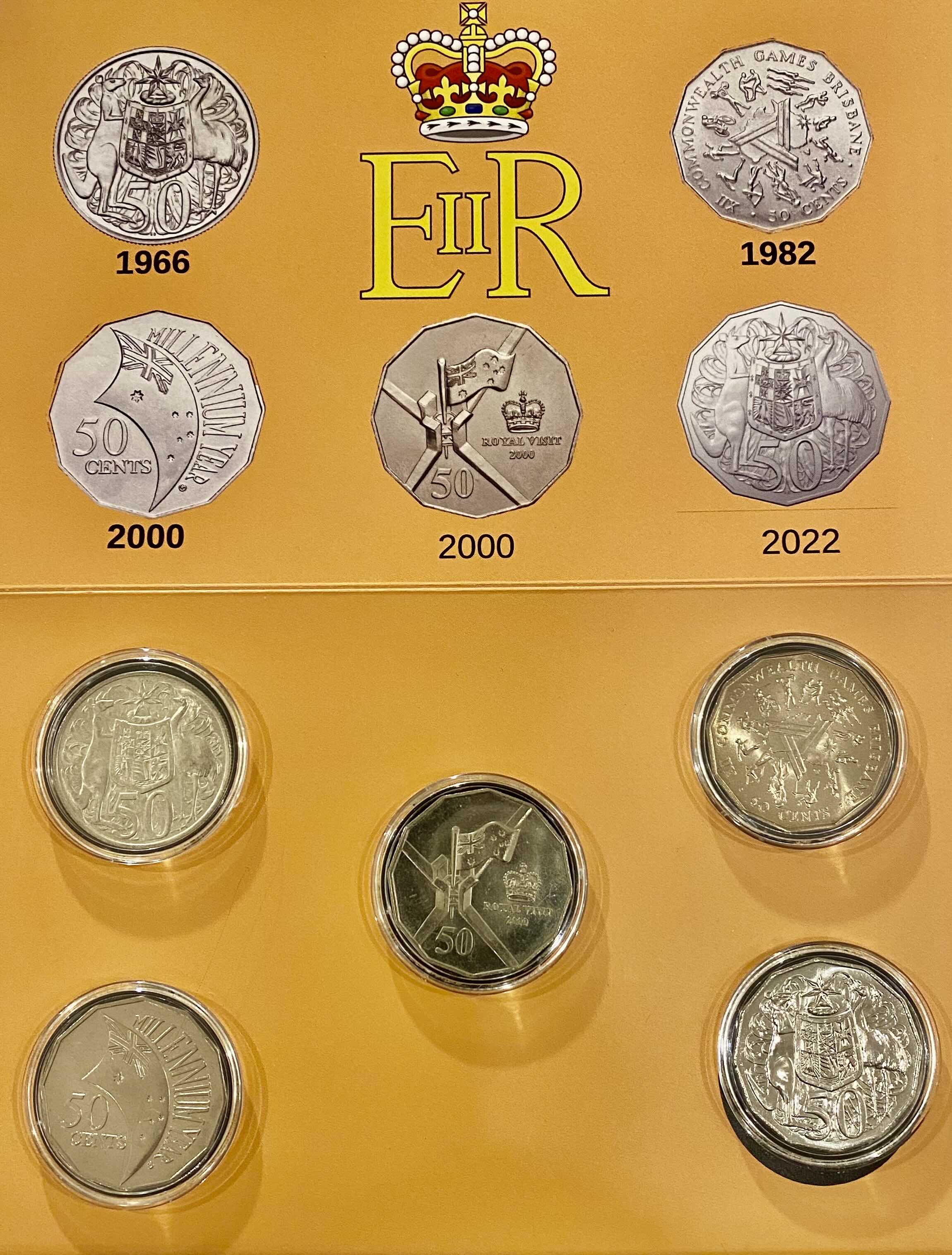 Australian First and Last Effigy of Her Royal Highness Queen Elizabeth II Decimal 50C Coins 1966 - 2022