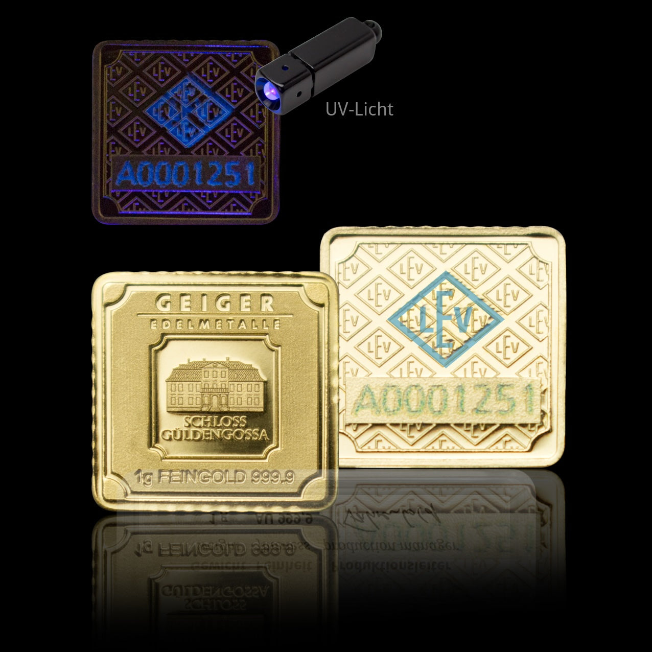Geiger Love Edition 1 gm Gold Square Minted Bar in Capsule