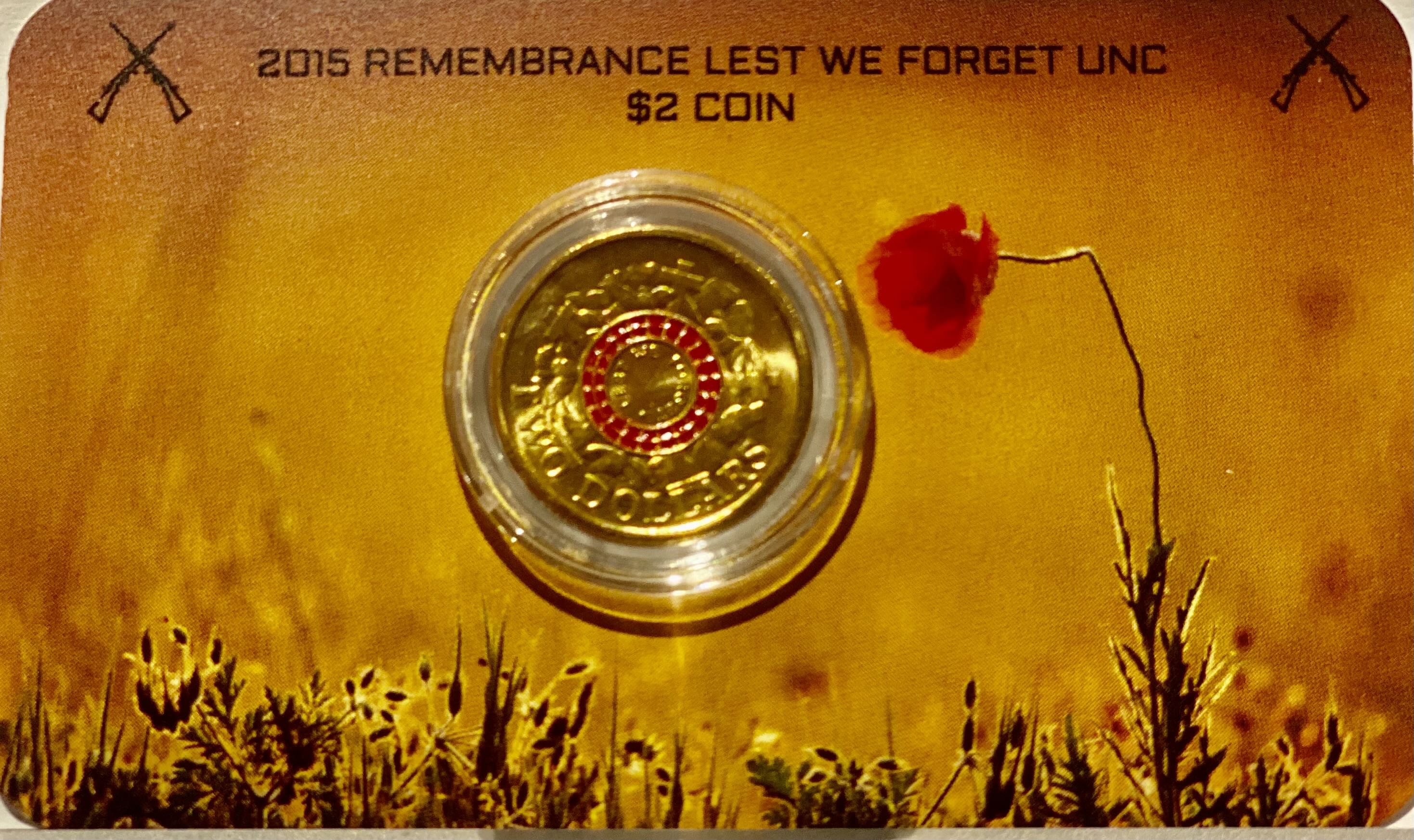 2015 Remembrance Lest We Forget $2 UNC Coin in Card