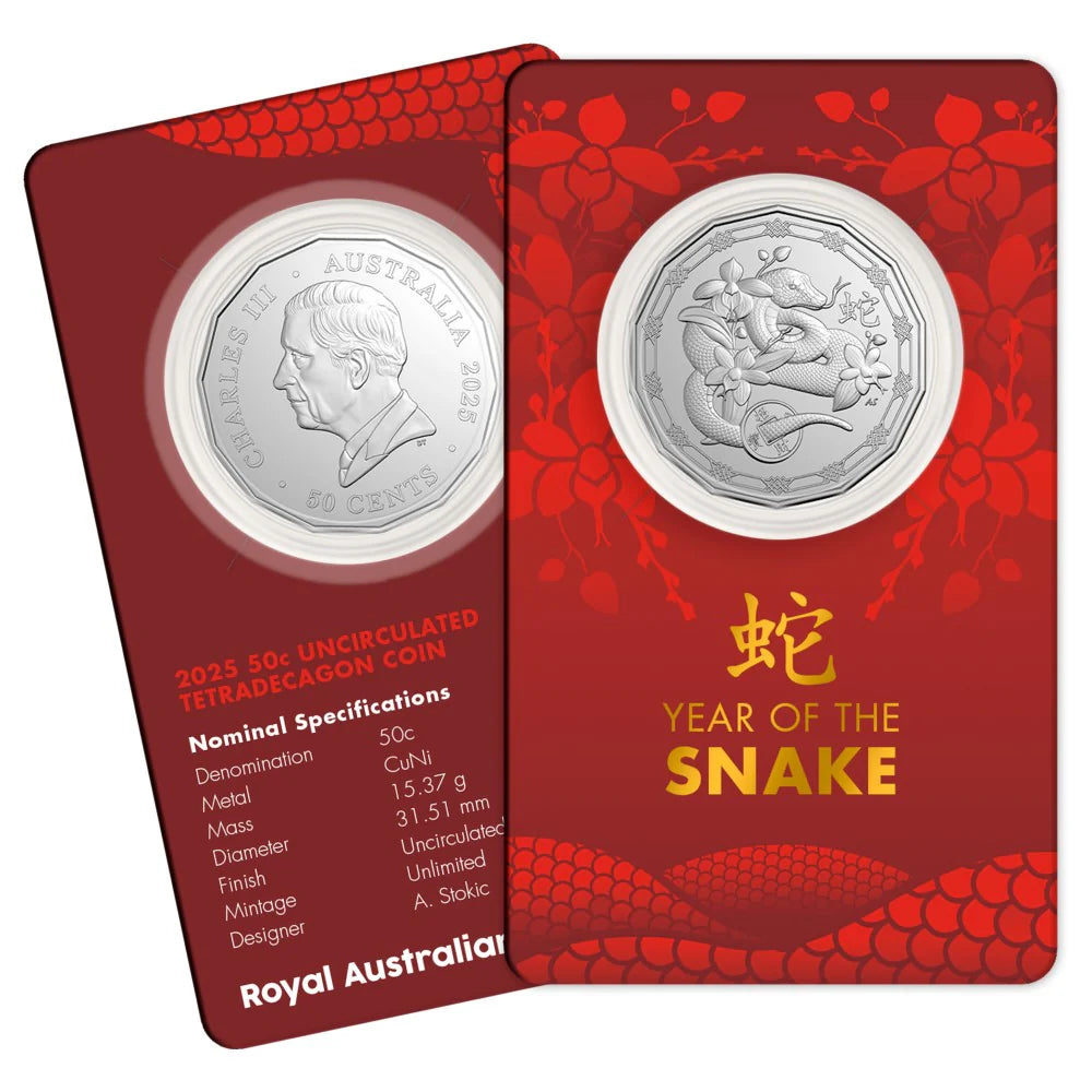Royal Australian Mint 2025 50c UNC Tetra Decagon Year of the Snake Coin