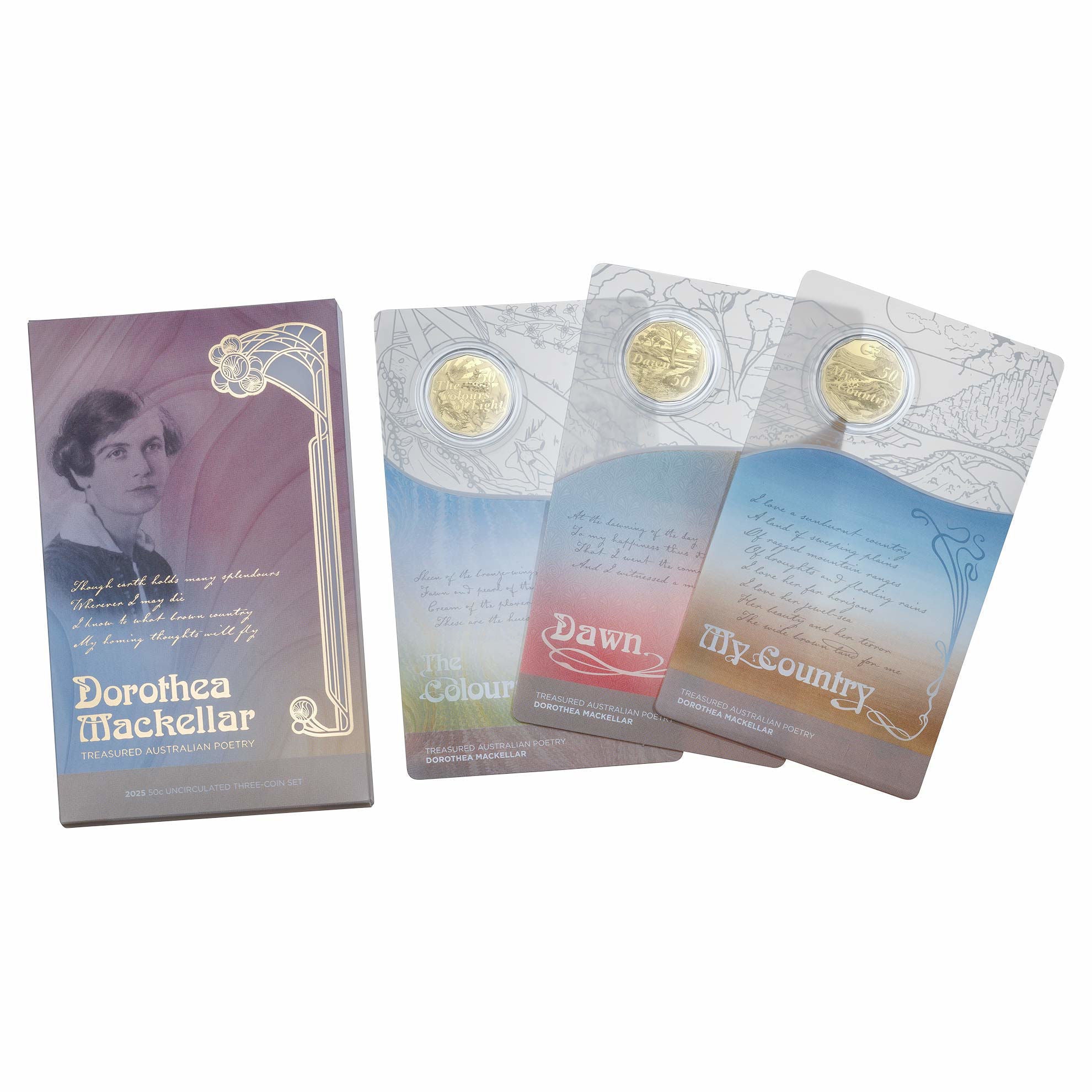 Royal Australian Mint 2025 Treasured Australian Poetry - Dorothea Mackellar 50c UNC Three Coin Collection