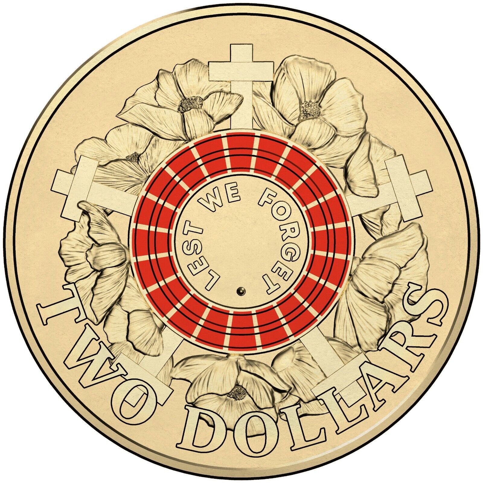 Royal Australian Mint 2015 Red Anzac Cove Lest We Forget War Graves $2 coin