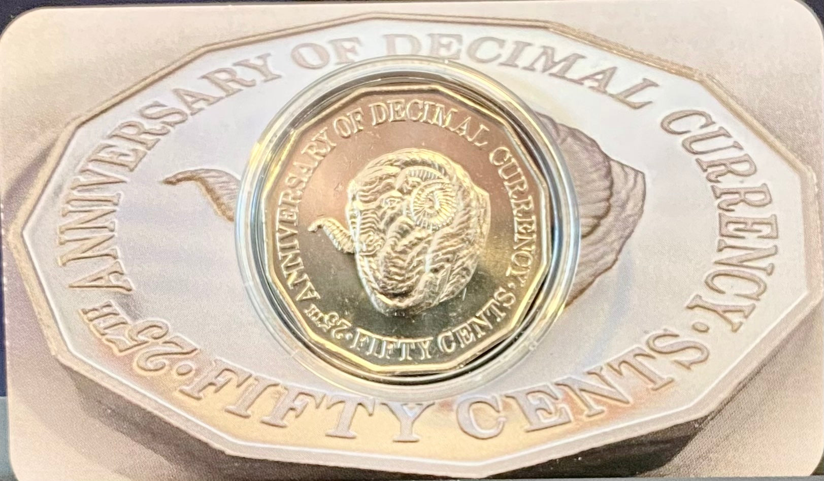 25th Anniversary of Decimal Currency 1991 50C Coin in Card