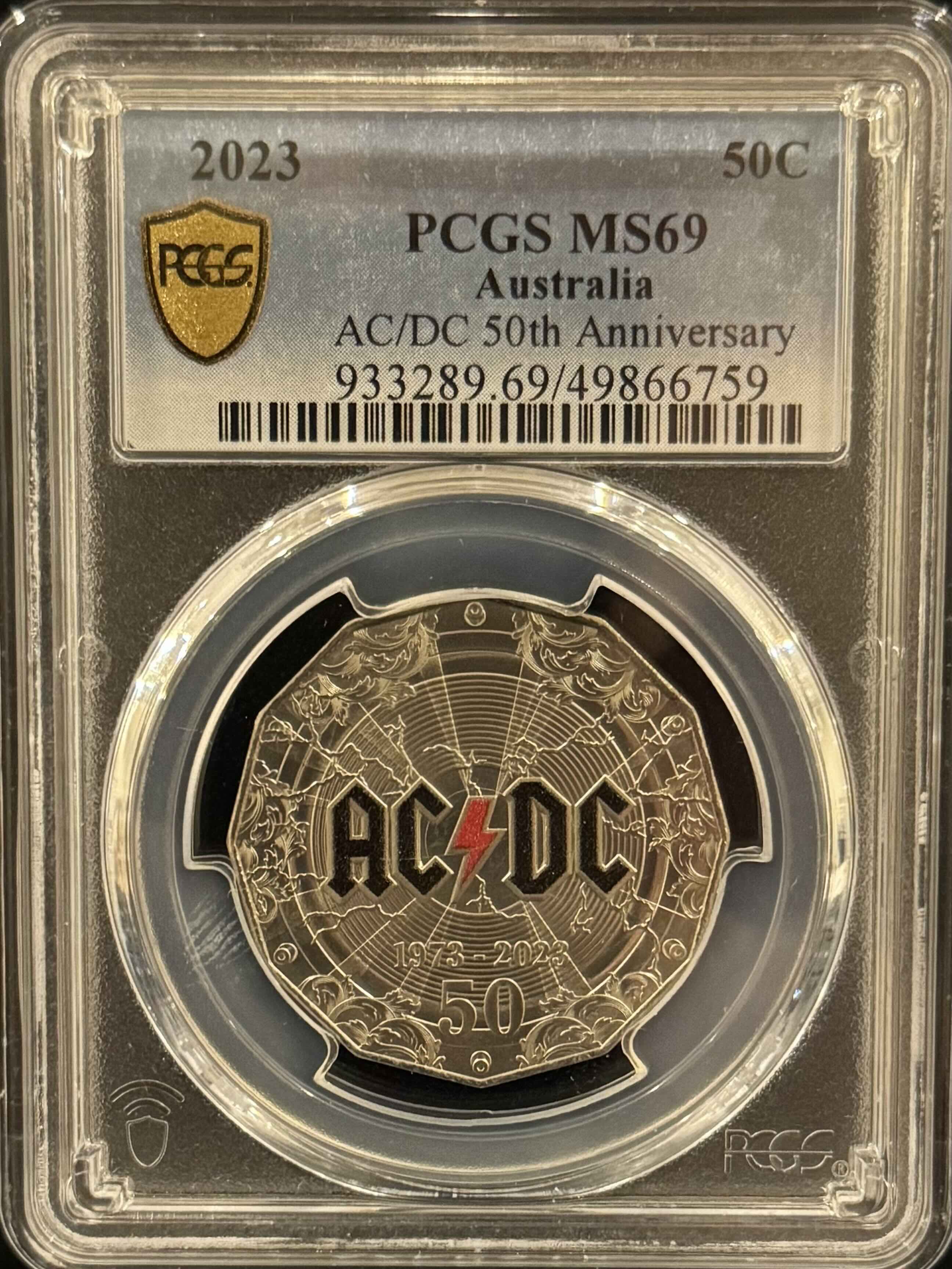 Royal Australian Mint 2023 50c ACDC 50th Anniversary PCGS MS69