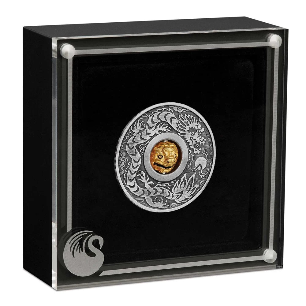 Perth Mint Year of the Dragon Rotating Charm 2024 1 oz Silver Antiqued Coin