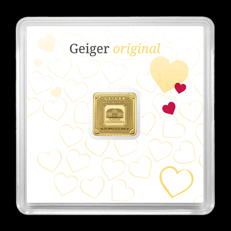Geiger Love Edition 1 gm Gold Square Minted Bar in Capsule