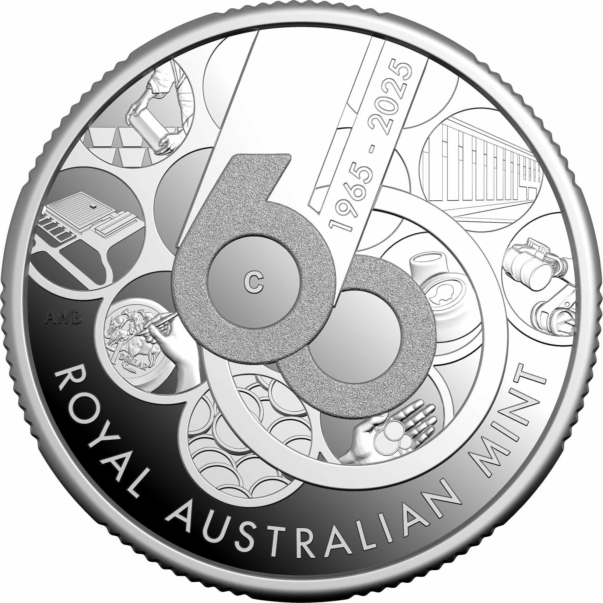 Royal Australian Mint 2025 $1 60th Anniversary of the Royal Australian Mint C Mintmark Fine Silver Proof