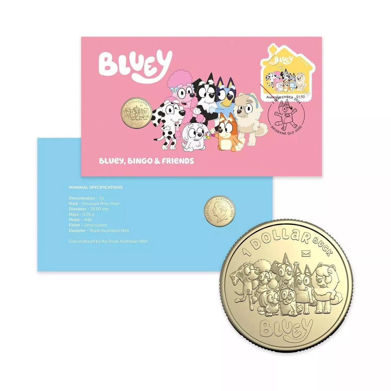 Royal Australian Mint 2024 Bluey Bucks Bluey, Bingo and Friends $1 PNC