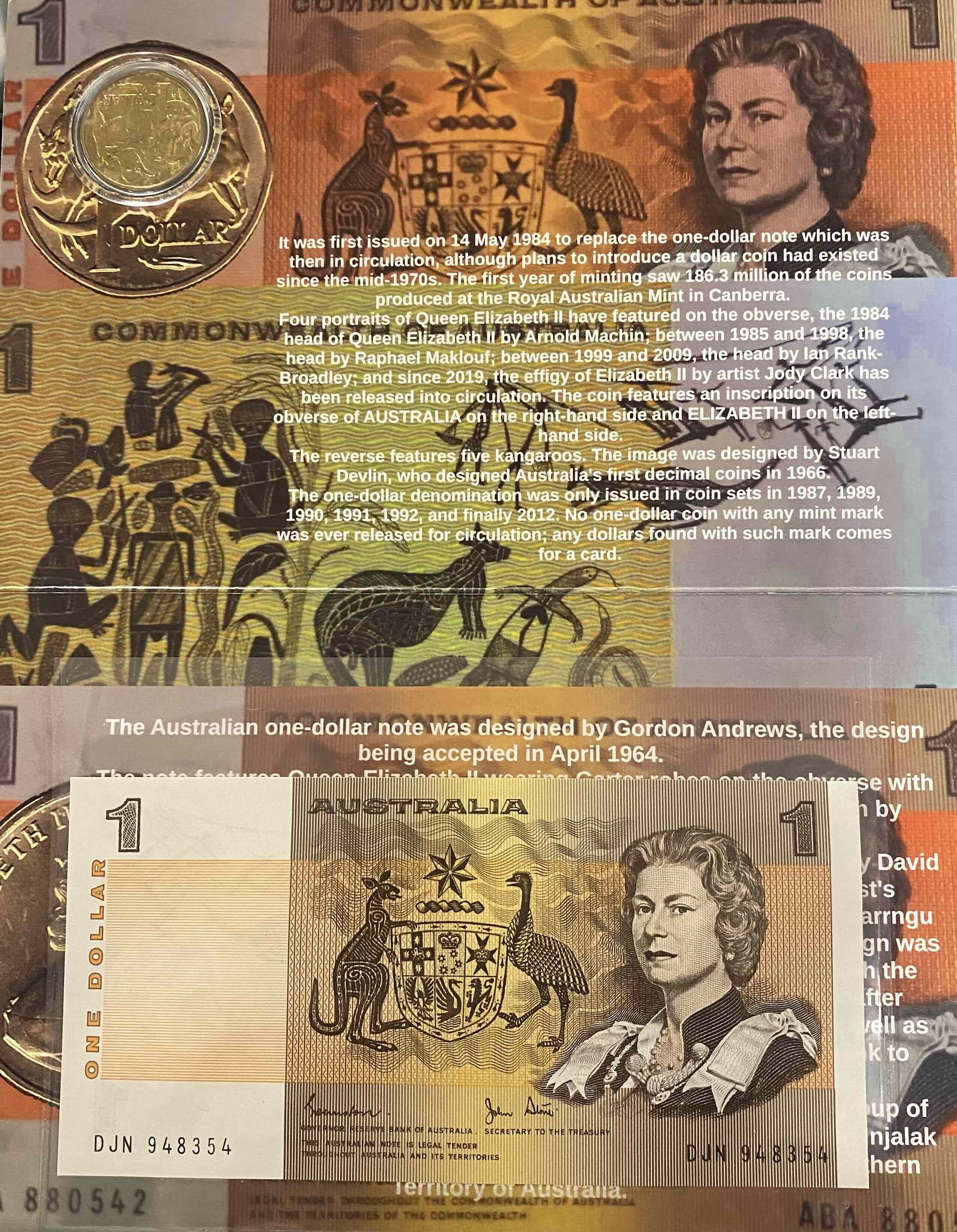 Australian Last Dollar Note and First $1 Coin UNC Set