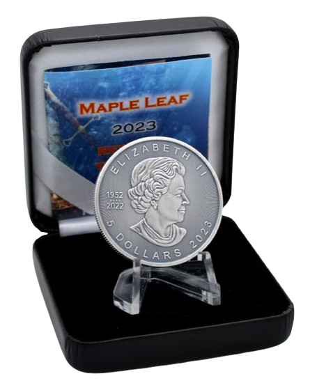2023 $5 Maple Leaf 1 oz Antiqued Silver Red Gold Treasure Edition Coin