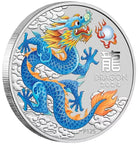 Perth Mint Lunar Series III Year of the Dragon 2024 Blue Dragon 1oz Silver Coloured Bullion Coin