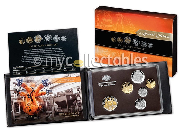 Royal Australian Mint 2012 Six Coin Proof Set Selectively Gold Plated 50c Coin Edition