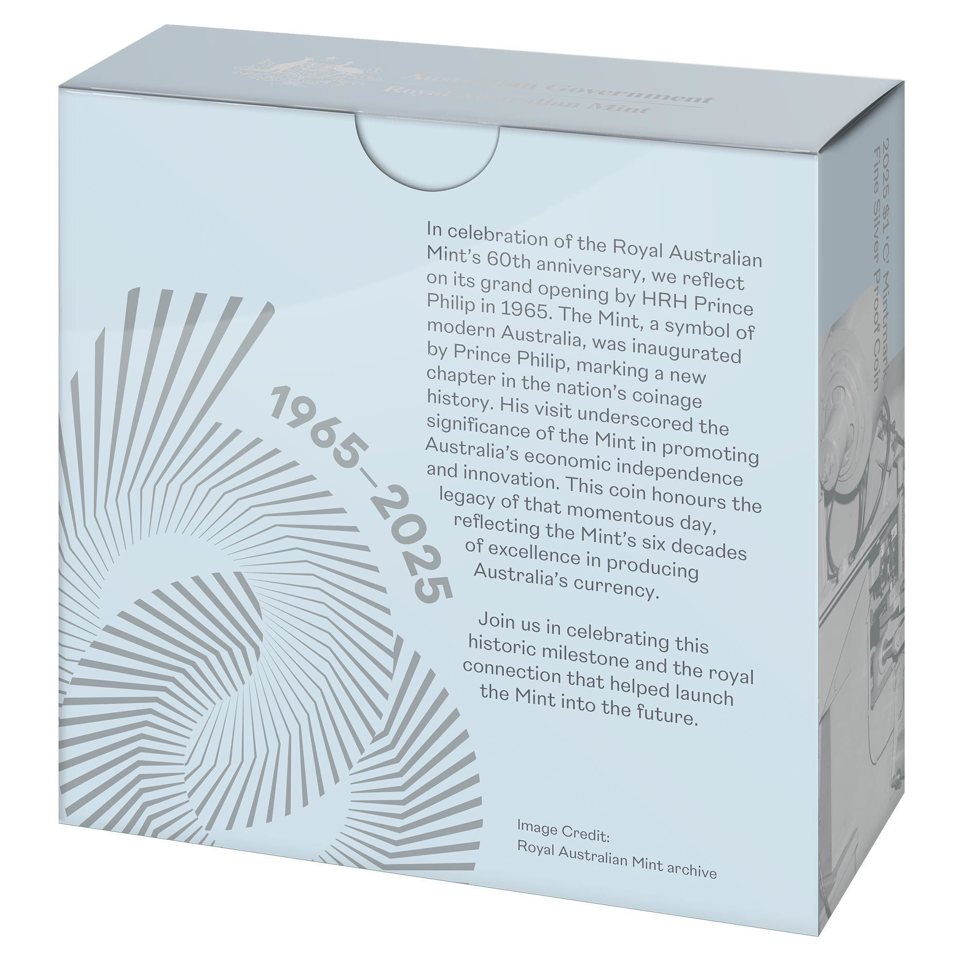 Royal Australian Mint 2025 $1 60th Anniversary of the Royal Australian Mint C Mintmark Fine Silver Proof