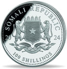 2024 1 oz Somalia African Wildlife Leopard Silver Coloured Coin