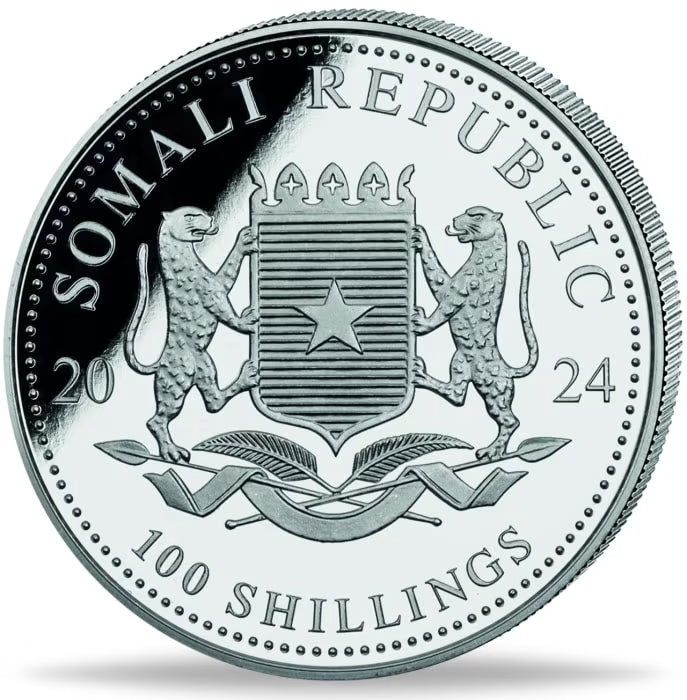 2024 1 oz Somalia African Wildlife Leopard Silver Coloured Coin