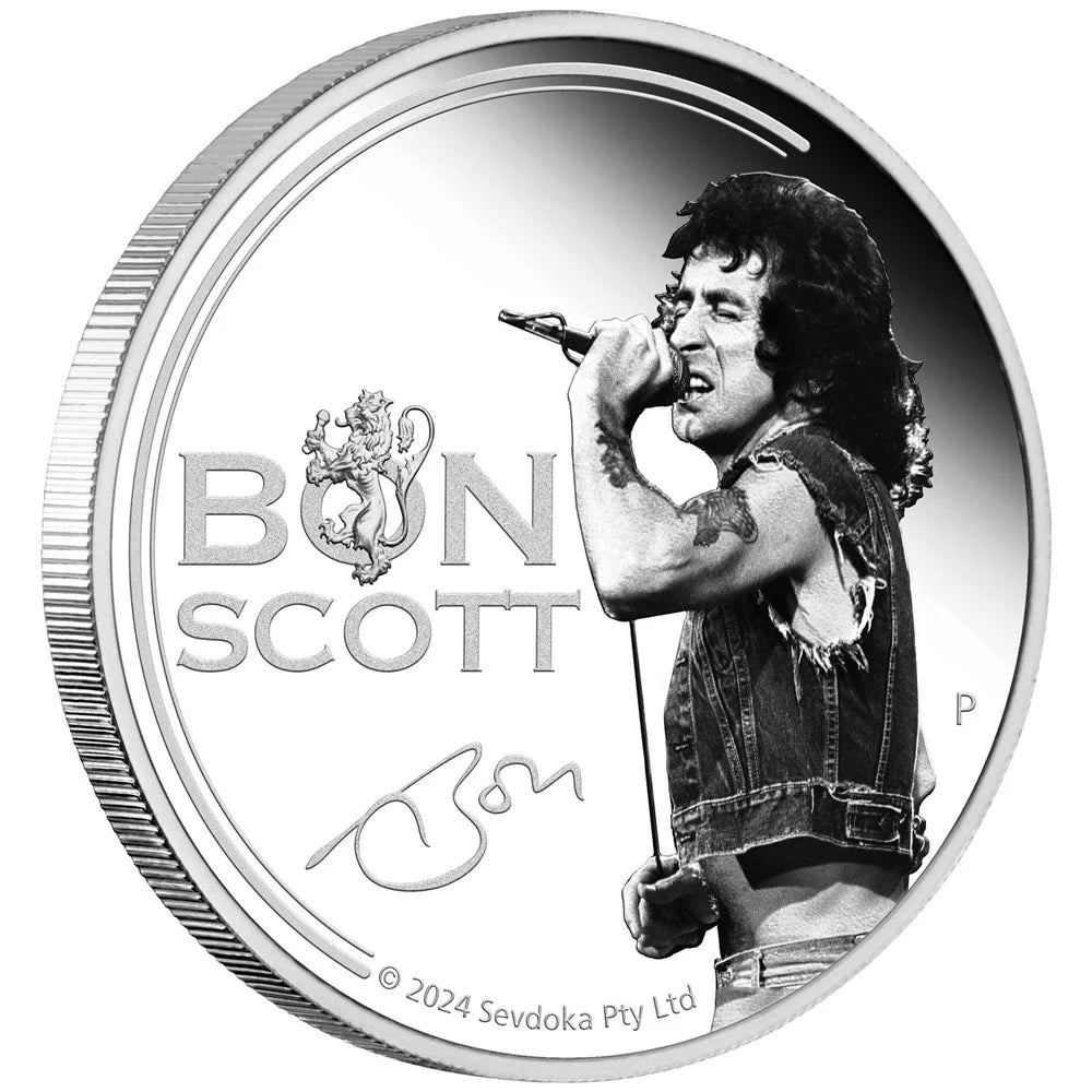 Perth Mint Bon Scott 2024 1oz Silver Proof Coloured Coin