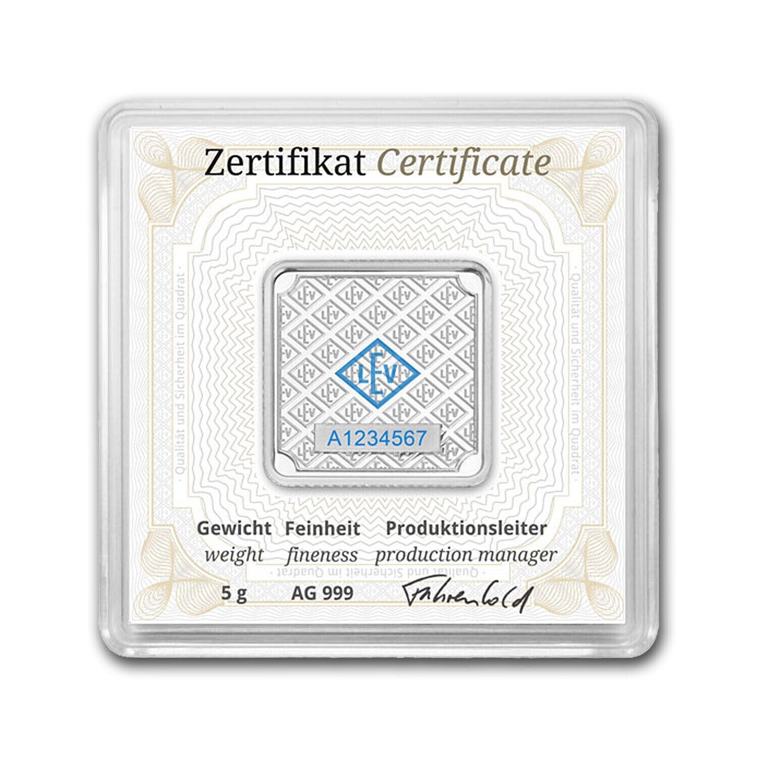 Geiger Original Schloss Guldengossa 5 gm Silver Square Minted Bar in Capsule