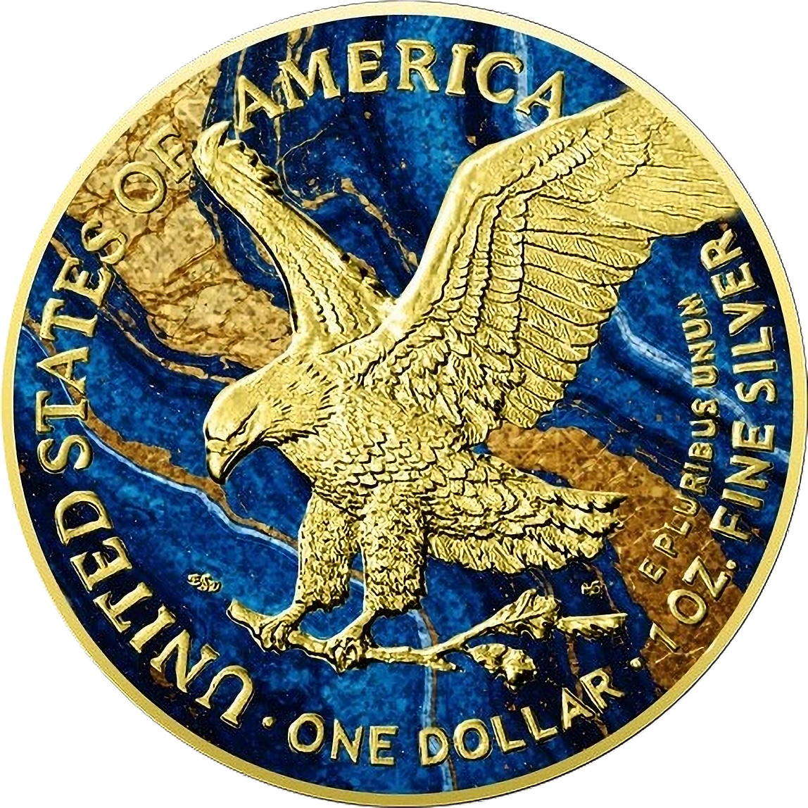2024 Golden Blue Marble Metal Stones Walking Liberty 1oz Silver Coin
