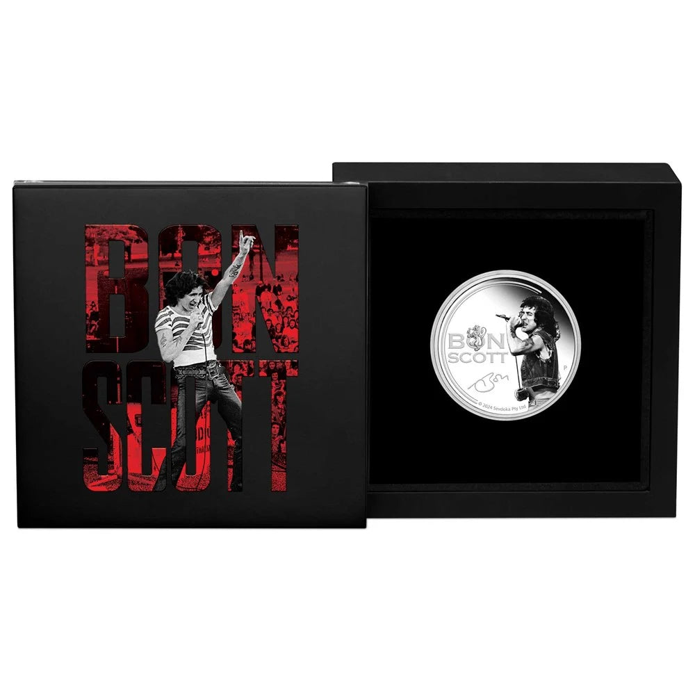 Perth Mint Bon Scott 2024 1oz Silver Proof Coloured Coin