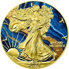 2024 Golden Blue Marble Metal Stones Walking Liberty 1oz Silver Coin