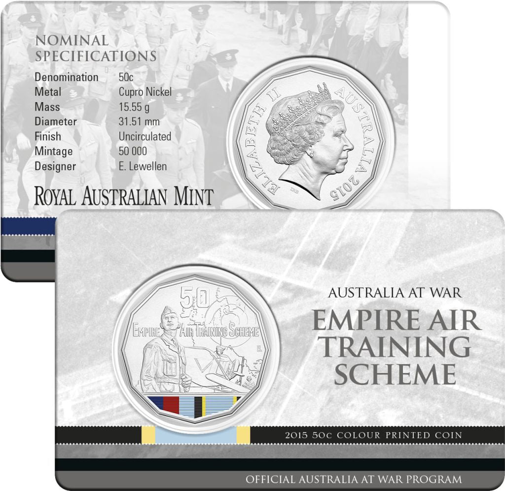Royal Australian Mint 2015 50c Coloured Printed Coin - Australia at War - Empire Air Training Scheme