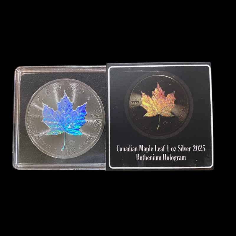 2025 Canadian Maple Leaf Ruthenium Hologram 1 oz Coloured Silver Coin