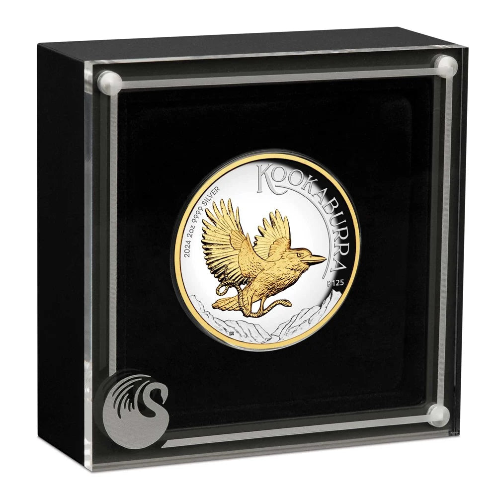 Perth Mint 2024 Australian Kookaburra 2 oz Silver Proof High Relief Gilded Coin