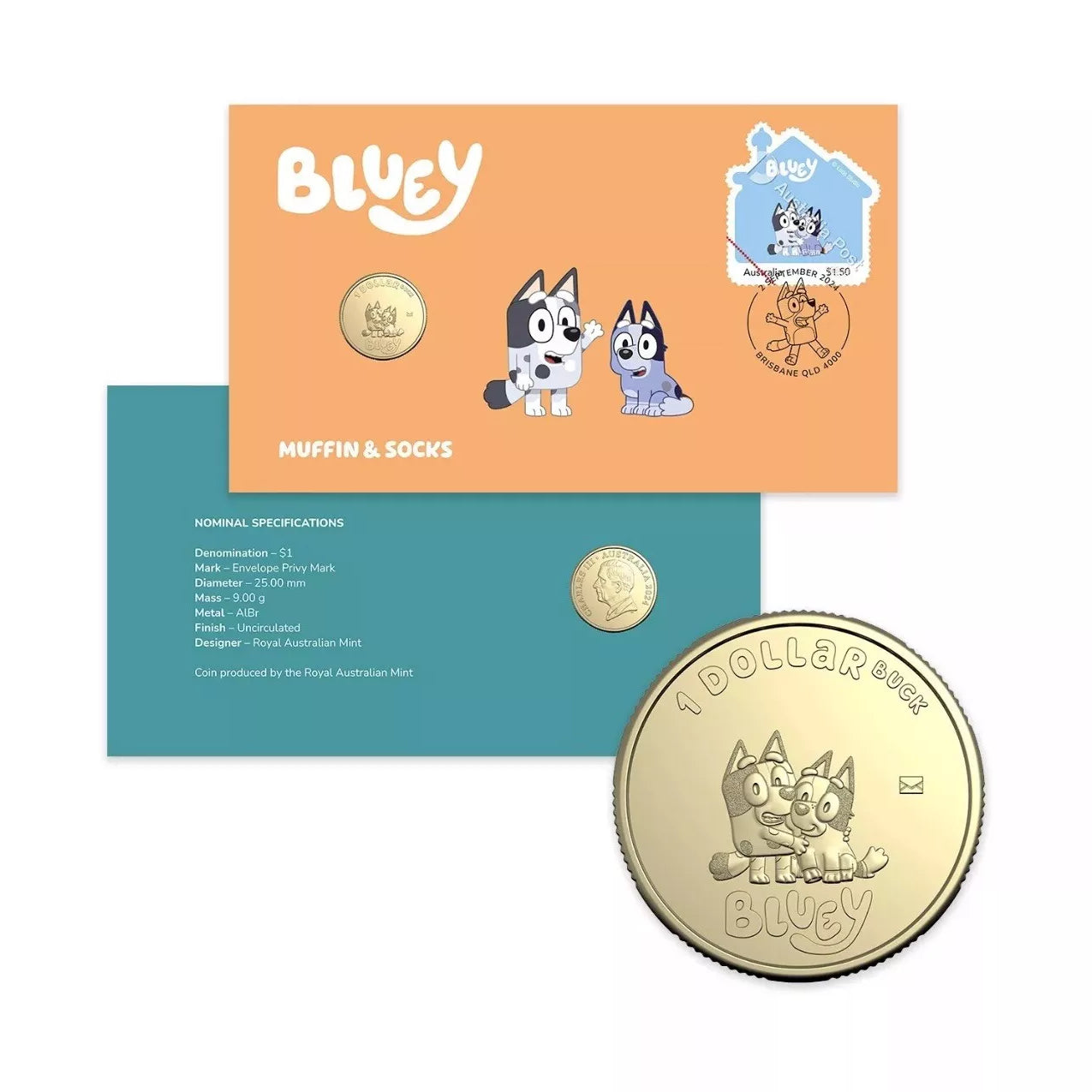 Royal Australian Mint 2024 Bluey Bucks Muffin & Socks $1 PNC