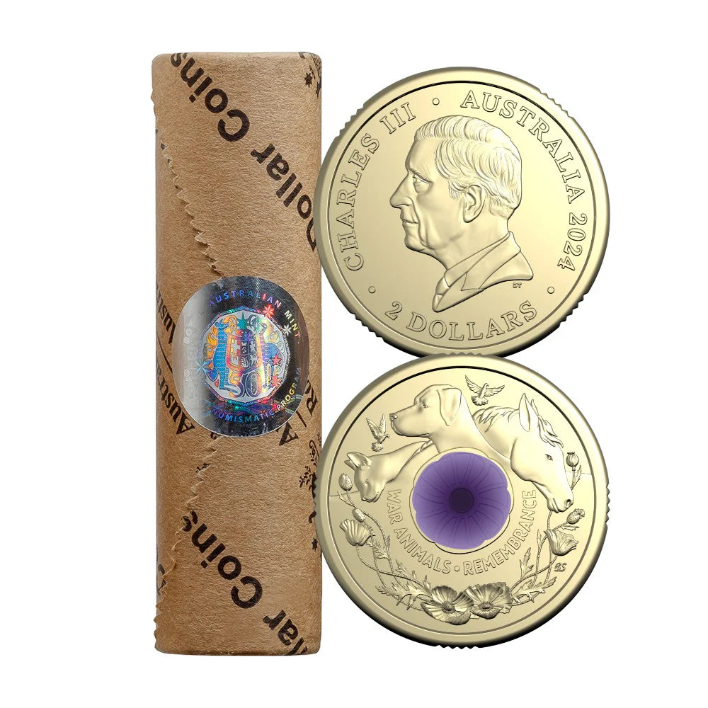 Royal Australian Mint 2024 War Animals Remembrance $2 Purple Poppy Roll