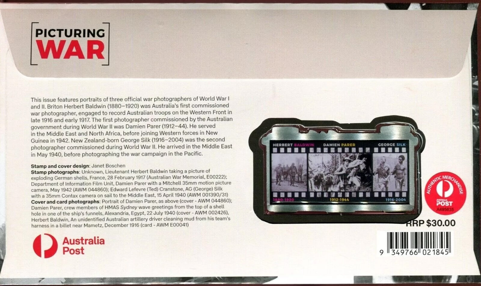 2024 ANZAC PNC PICTURING WAR with ZINC METAL CAMERA MEDALLION PNC