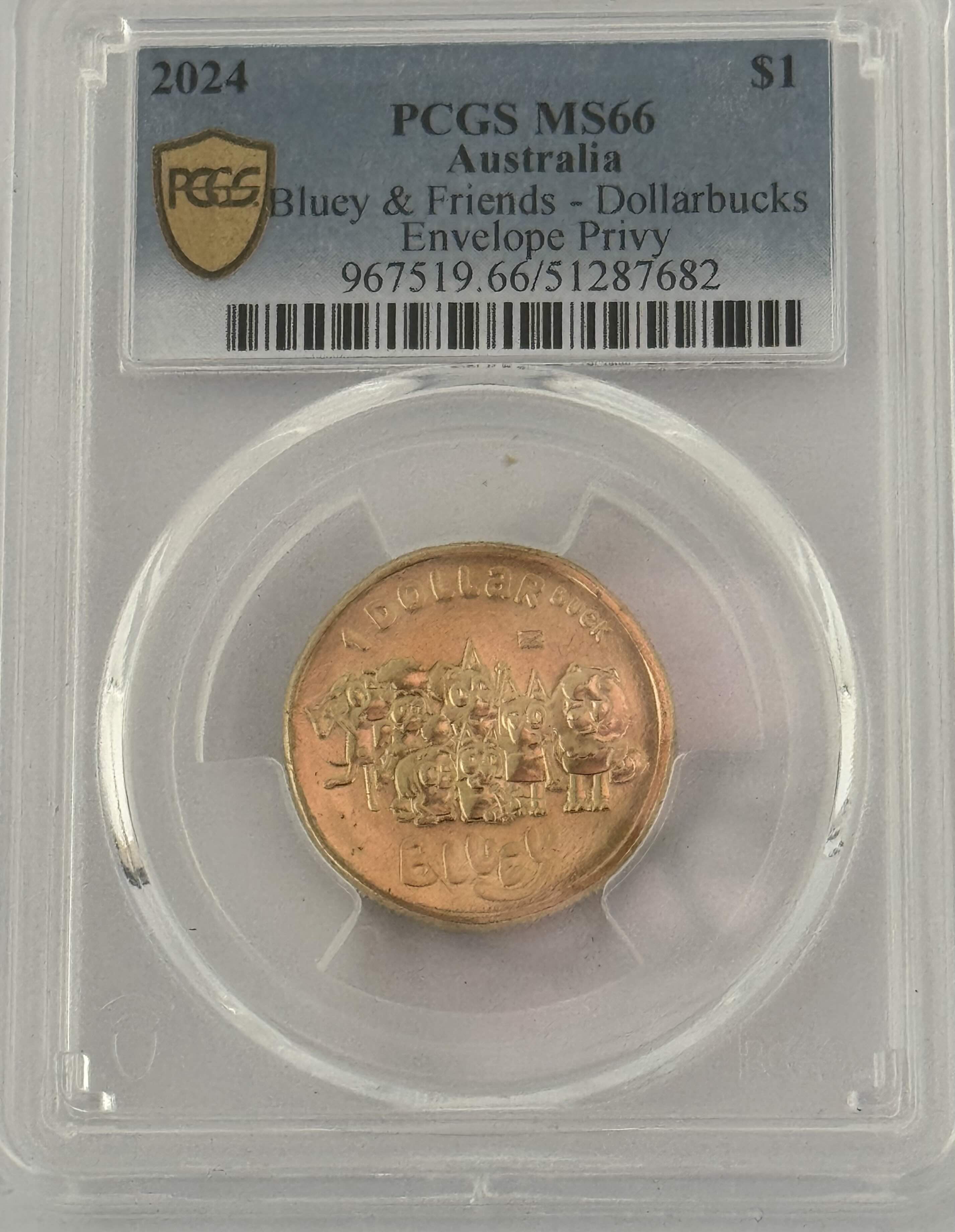 Royal Australian Mint 2024 $1 Bluey and Friends - Dollarbucks Envelope Privy PCGS MS66