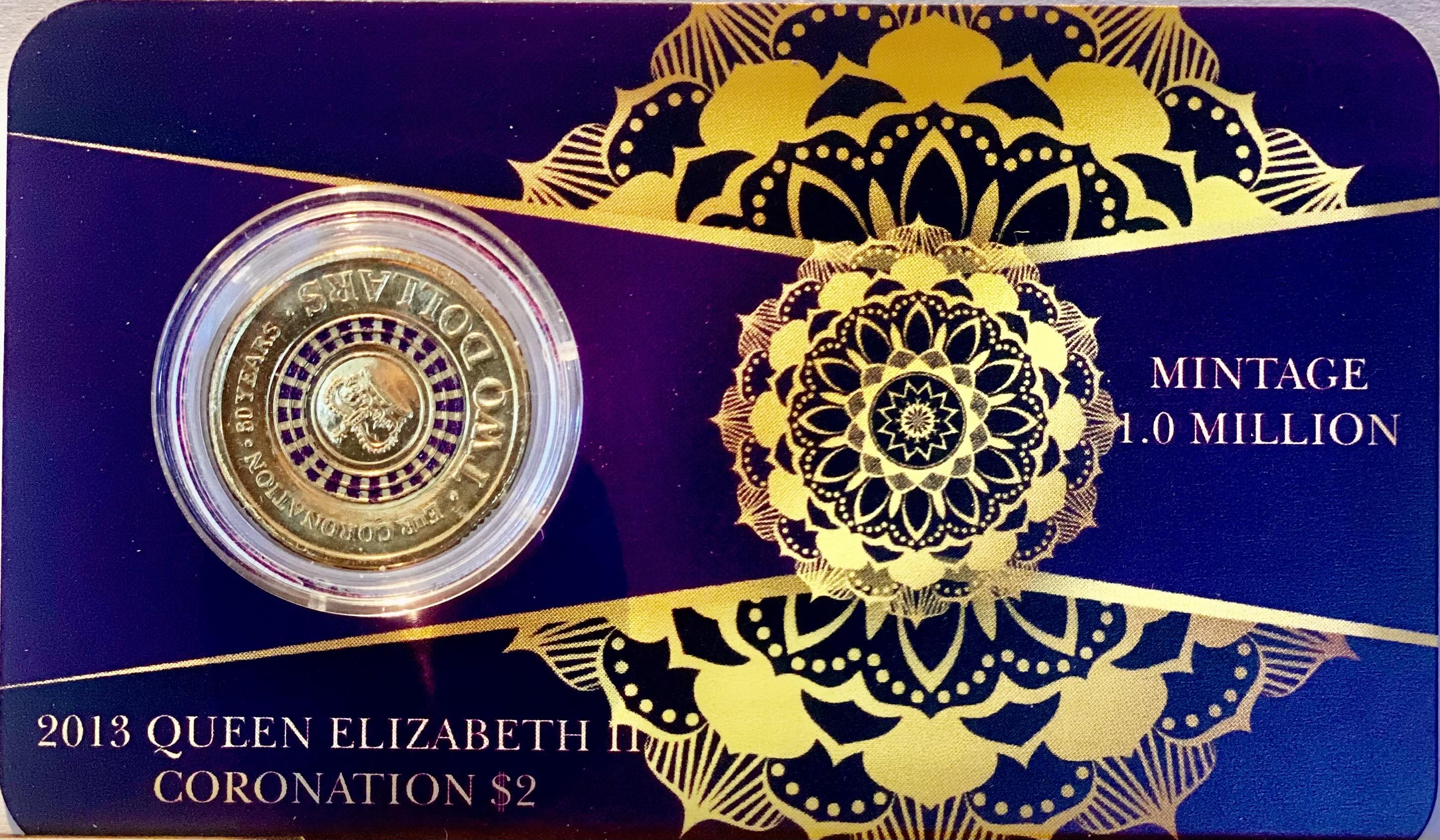 2013 60th Anniversary of Queens Coronation purple Coloured UNC Coin in Card