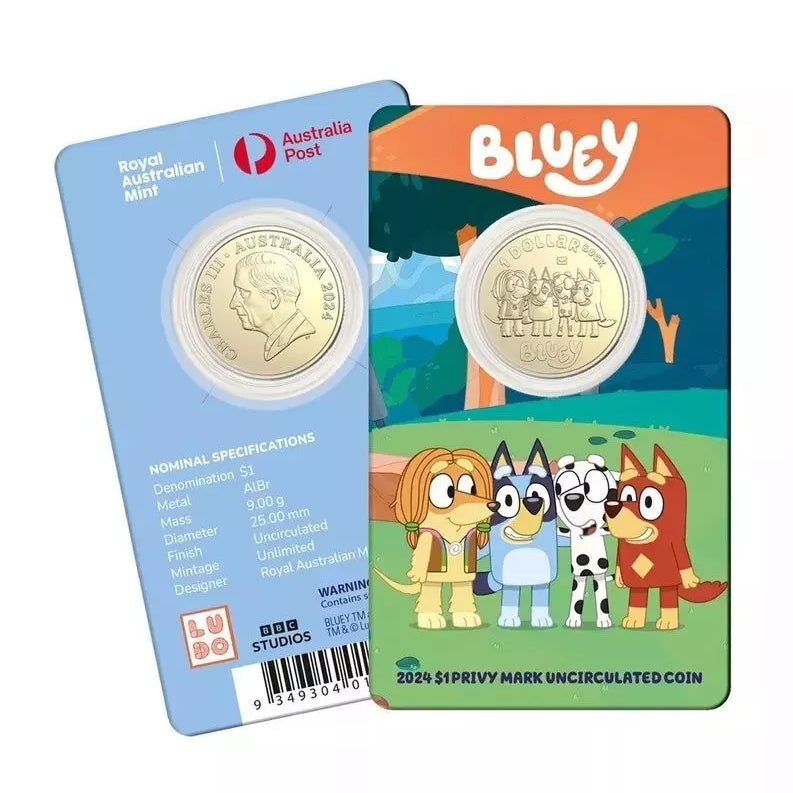 Royal Australian Mint 2024 Bluey & Friends Privy $1 Coin in Card