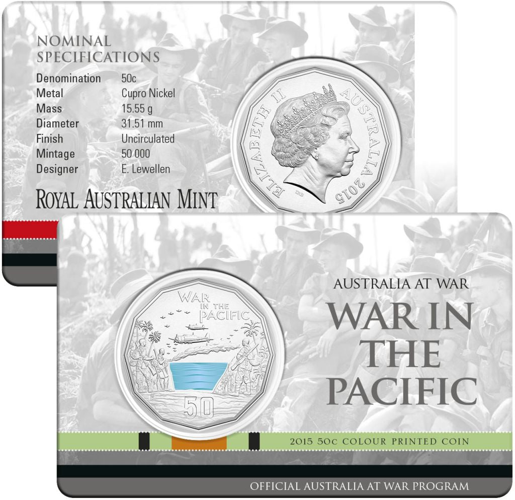 Royal Australian Mint 2015 50c Coloured Printed Coin - Australia at War - War in the Pacific