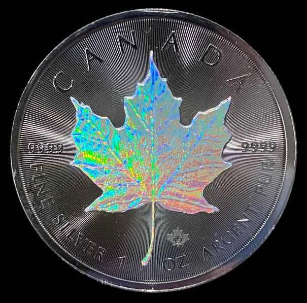 2025 Canadian Maple Leaf Ruthenium Hologram 1 oz Coloured Silver Coin